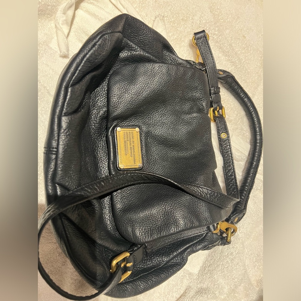 Marc Jacobs Black Leather Crossbody with Gold Accents
